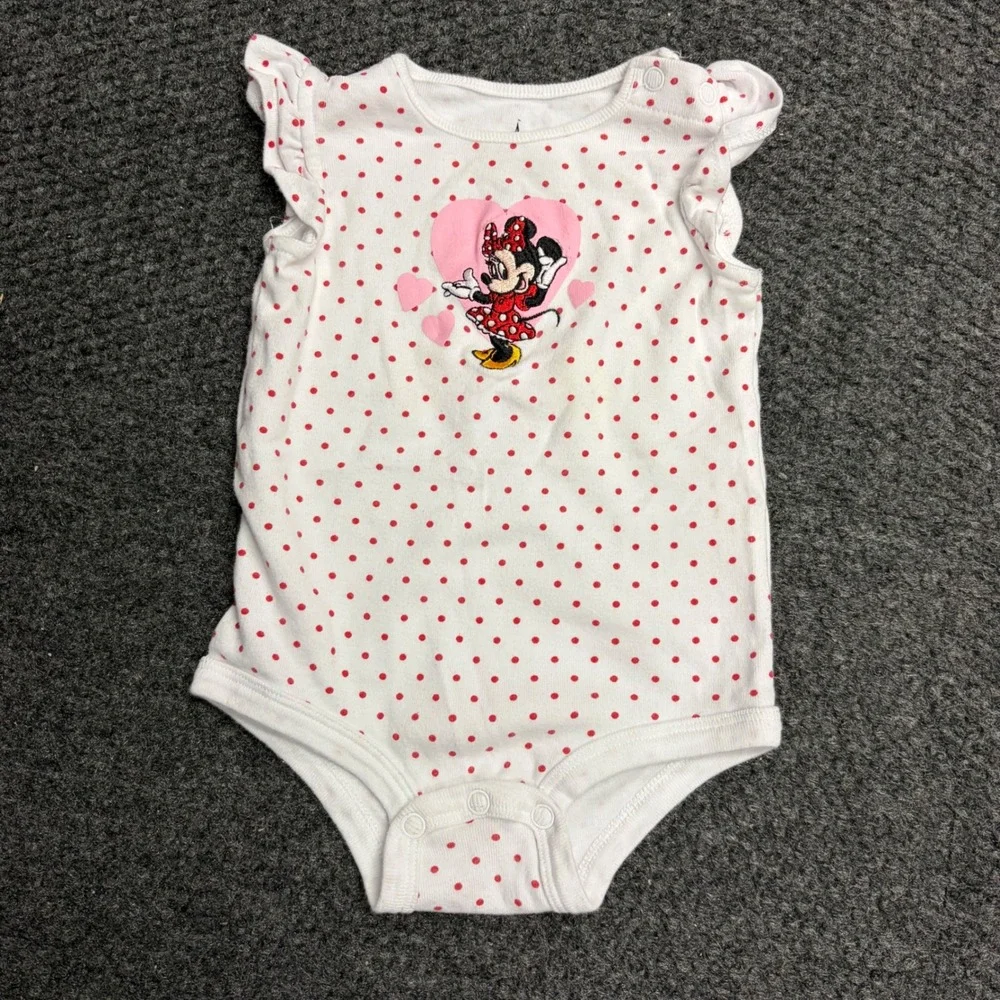 Disney Parks Minnie Mouse Polka Dot Ruffle Sleeve Bodysuit White Red 12M
